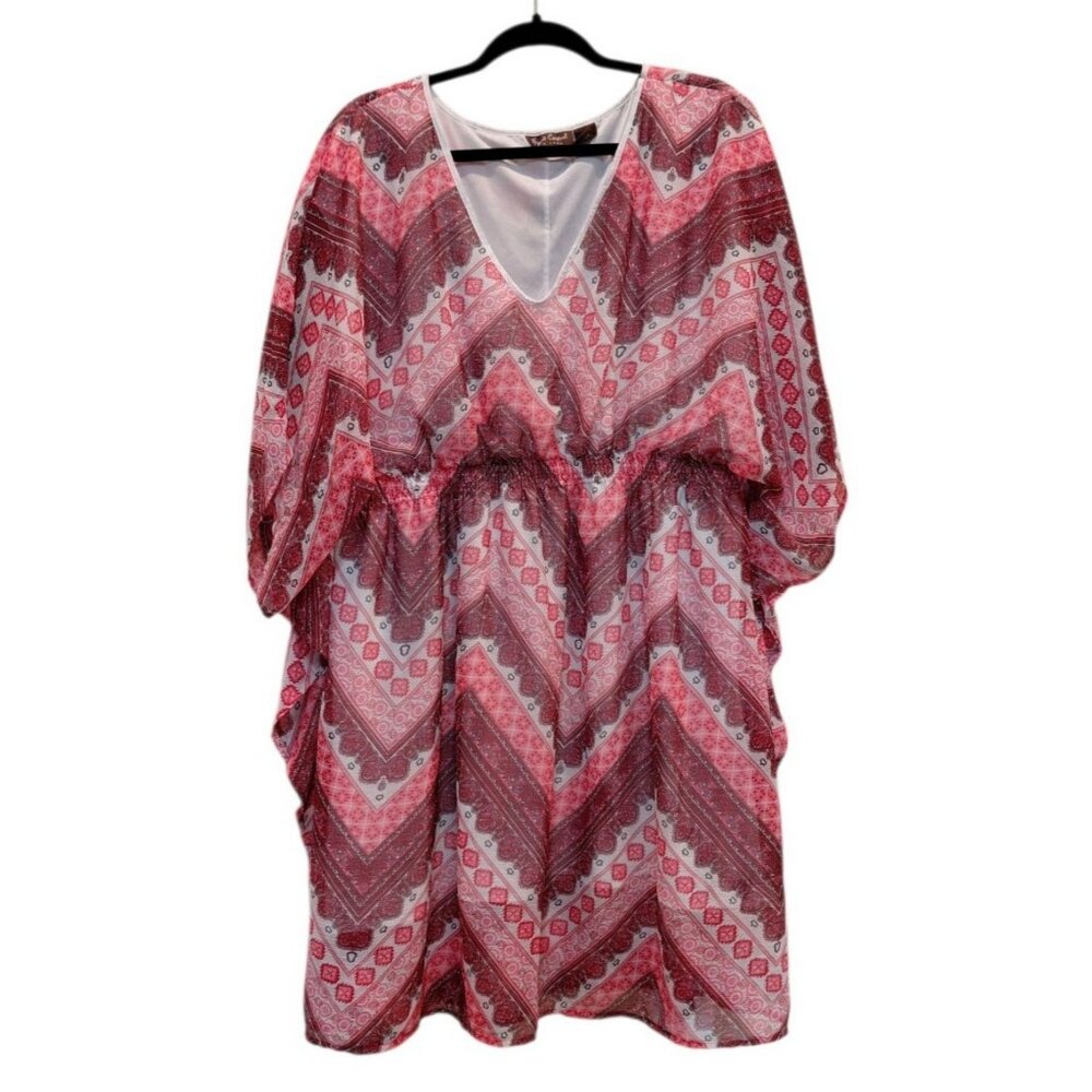 Speed Control Kaftan Dress Sz 3X Butterfly‎ Sleeve Sheer Pink